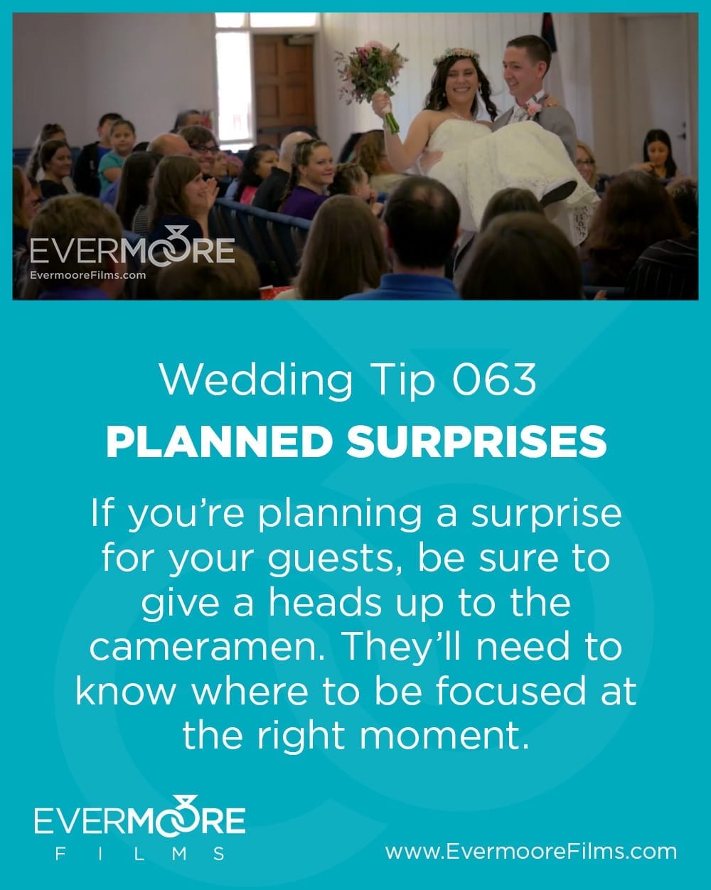 Planned Surprises | Wedding Tip 065 | Evermoore Films | Why not involve the whole bridal party in a surprise, choreographed dance for your guests? Right after the Grand Entrance is a perfect time to get the party started!