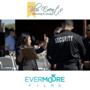 Blu Event Planning & Design directing security at a wedding reception - awesome job, ladies! | www.EvermooreFIlms.com