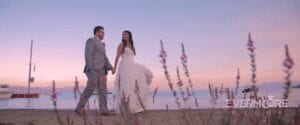 Sunset on Lake Tahoe with a bride and groom, oh so dreamy! | www.EvermooreFIlms.com