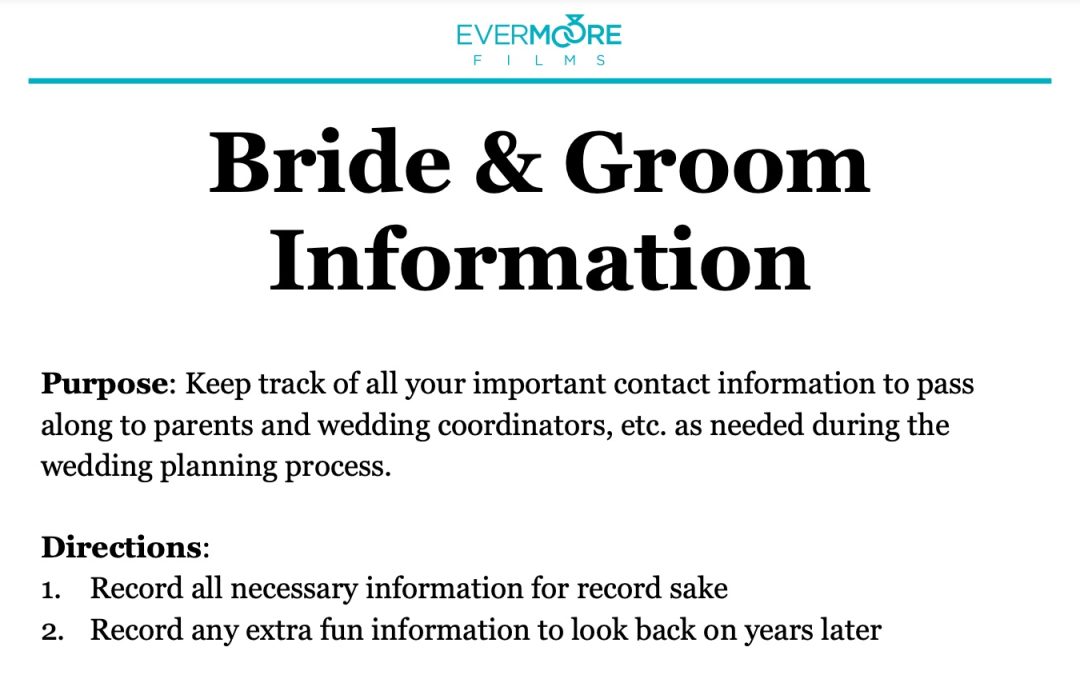 Wedding  Printables: #1 Bride and Groom Information